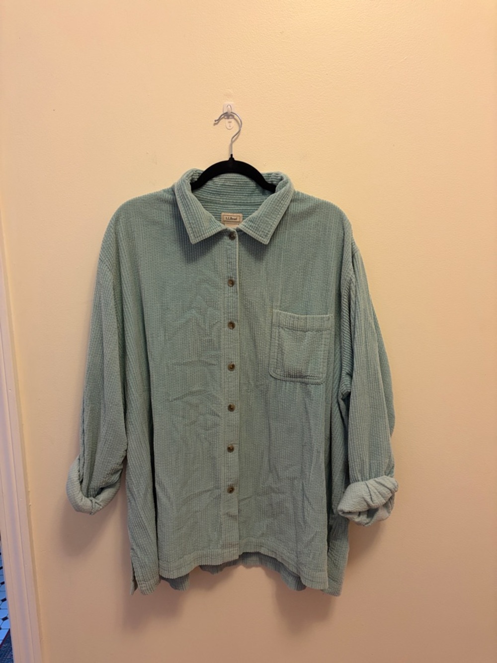 L.L. Bean Light Teal Ribbed Corduroy Button Shirt